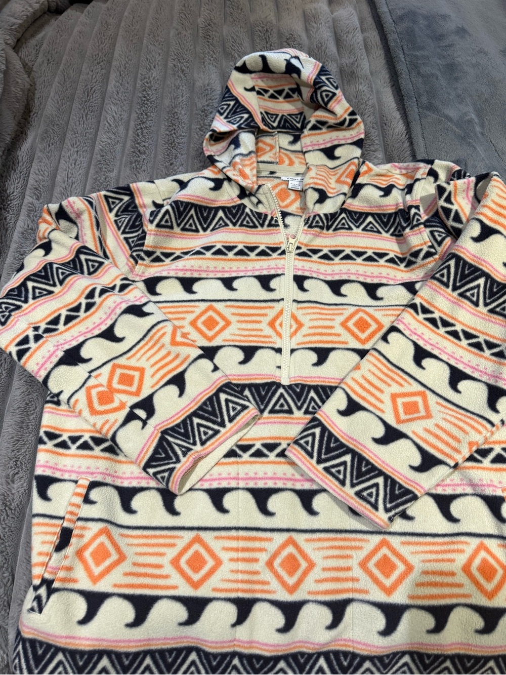 O'Neill Aztec Hooded Fleece Pullover - Ivory, Orange & Black